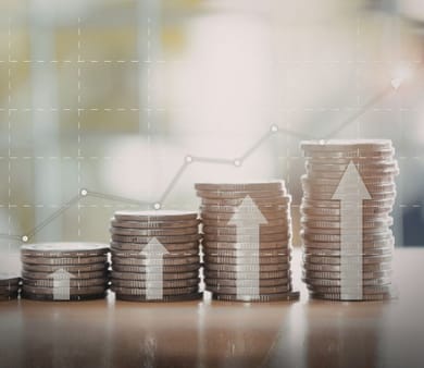 Coins stacked showing increase in growth